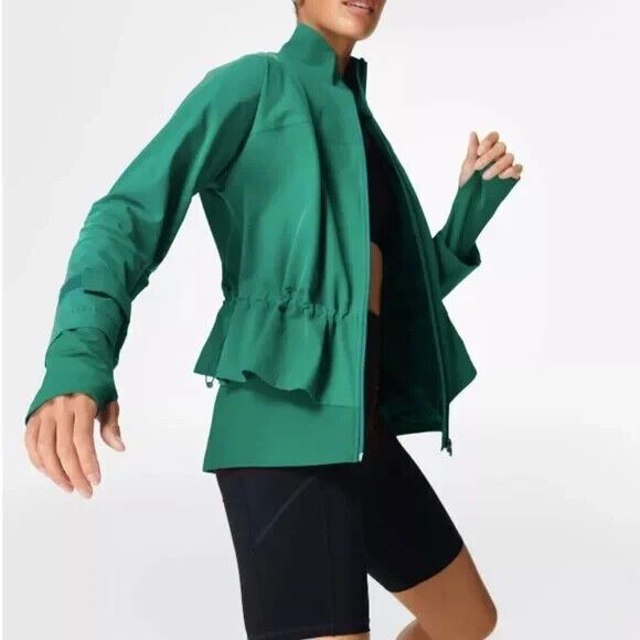 NWT New Womens Sweaty Betty Fast Lane Running Jacket M Wave Green Water resistan - Picture 6 of 13